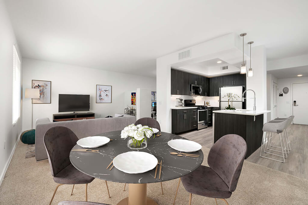 Living room at Main and Jamboree Apartments in Irvine CA